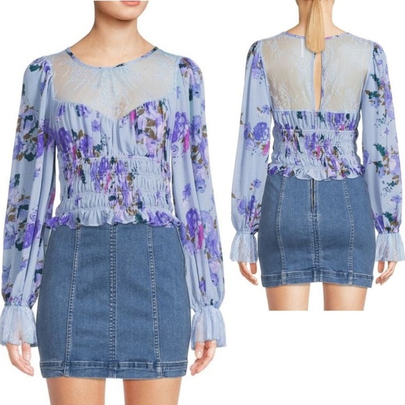 FP Movement by Free People Smock Daphne Floral Lace Ruffled Top NWT 128.00 - Picture 5 of 12